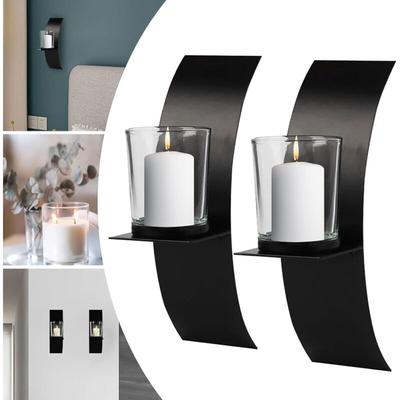Gojoy - Wand Kerzenhalter Paar Set für Teelichter Kerzen Leuchter Halterung schwarz 2er Image