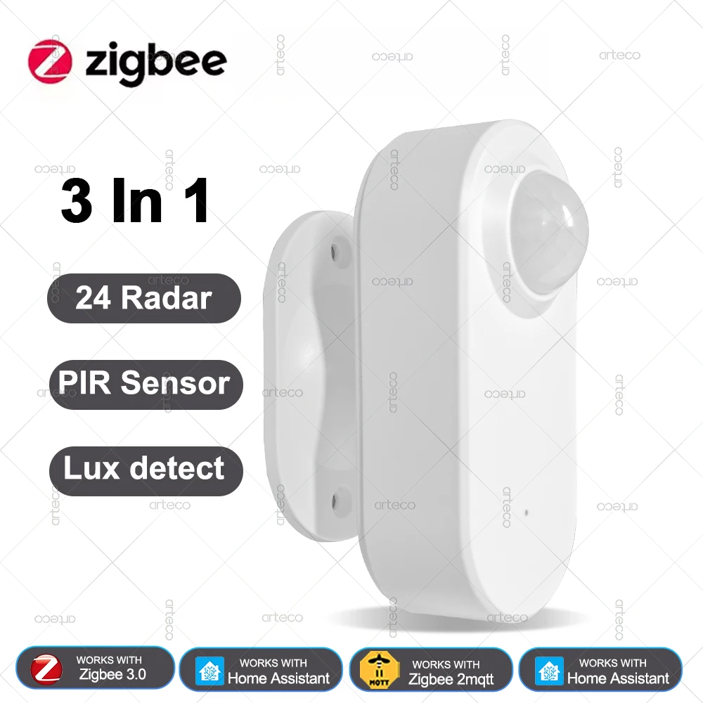 24G Zigbee-Anwesenheitssensor für Menschen + PIR-Bewegungsmelder + Leuchtkrafterkennung, batteriebetrieben, unterstützt Zigbee2mqtt Home Assistant