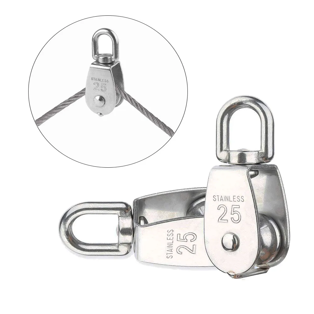 1PC M15 M20 M25 M32 Edelstahl Pulley Einzelrad Draht Seil Hängen Pulley Rad für Camping Wandern Angeln abschleppen Räder Image