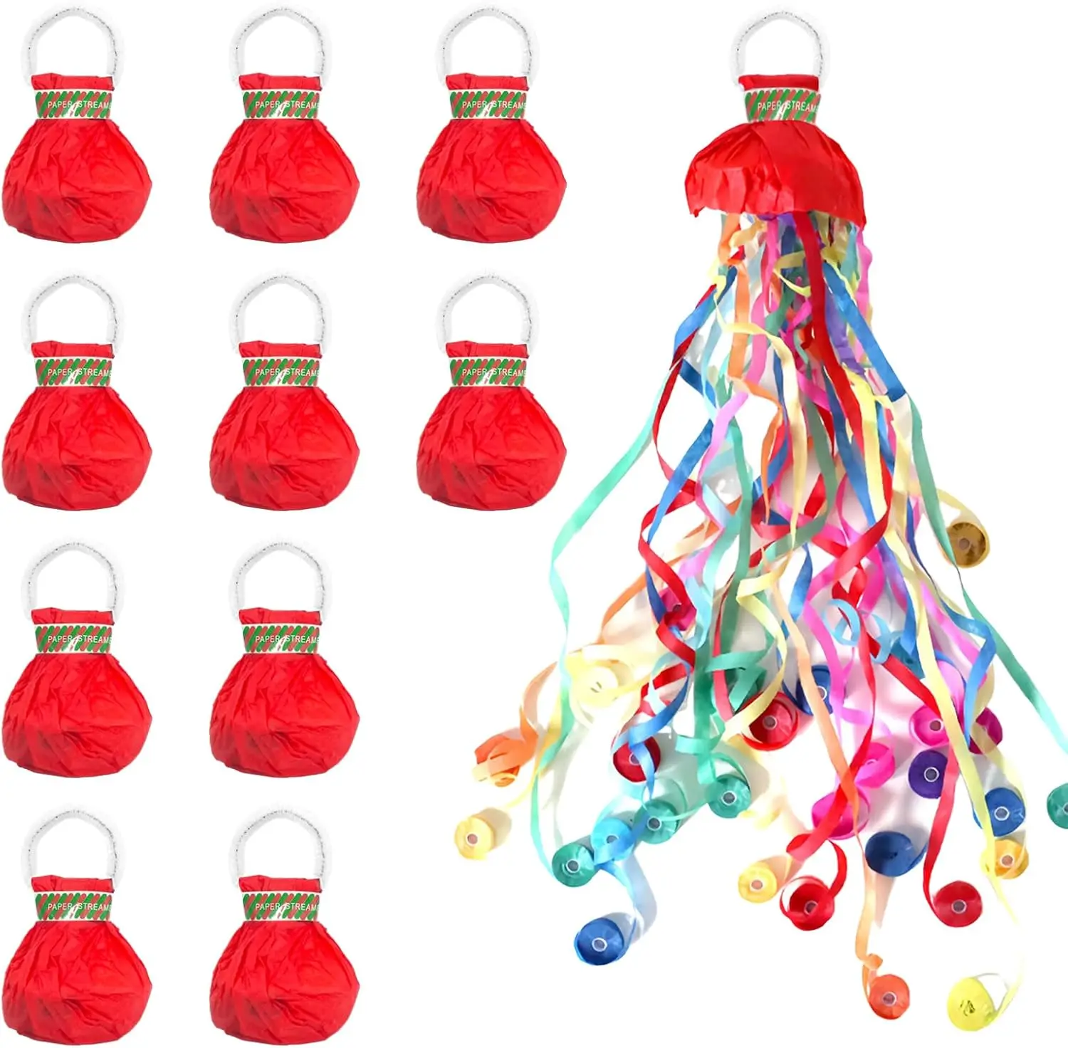 10 Stück Handwurf-Luftschlangen, kein Chaos, Konfetti, magischer Papierkraker für Feier, Geburtstag, Verlobung, Hochzeit, Abschlussfeier Image