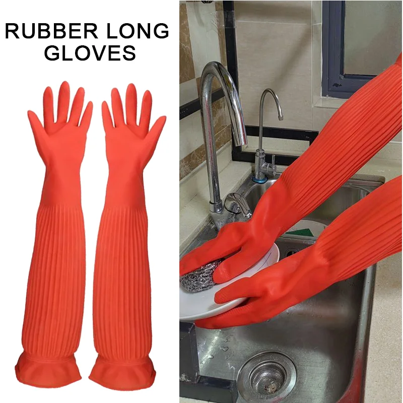 1 paar Verlängern Geschirr Reinigung Silikon Handschuhe Gummi Geschirrspülen Handschuh Wäscher für Haushalt Küche Sauber Werkzeug Image