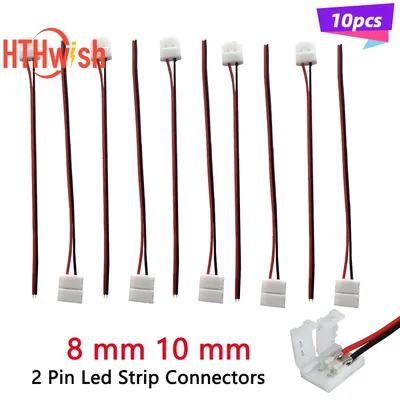 10pcs 8mm 10mm No Soldering 2 Pin Led Strip Connectors 8 Mm 10 Mm Power Wire Connector for 2835/5050 Led Strip Wire PCB Ribbon