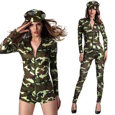 Armeegrüne weibliche Offizier-Tarnuniform für Damen, sexy US-Armee-Militär-Aufklärungs-Body, Image