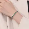 YLMyself Smaragdgrünes Tennisarmband – 3 mm Zirkonia, 925er Sterlingsilber, Schmuck im Hip-Hop-Stil, 15–21 cm
