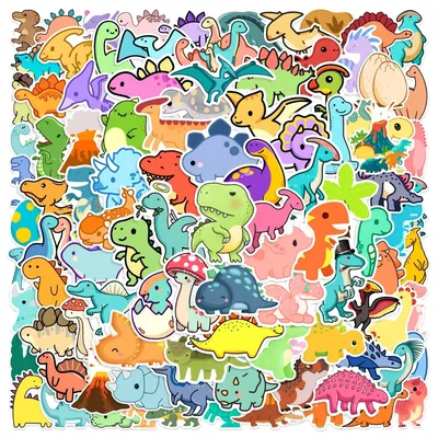 100er Q-Version Kleine Dinosaurier-Graffiti-Aufkleber, Wasserbecher, kreativ, DIY, Skateboarden, stationäres Telefon, Dekor, Kinderaufkleber Image