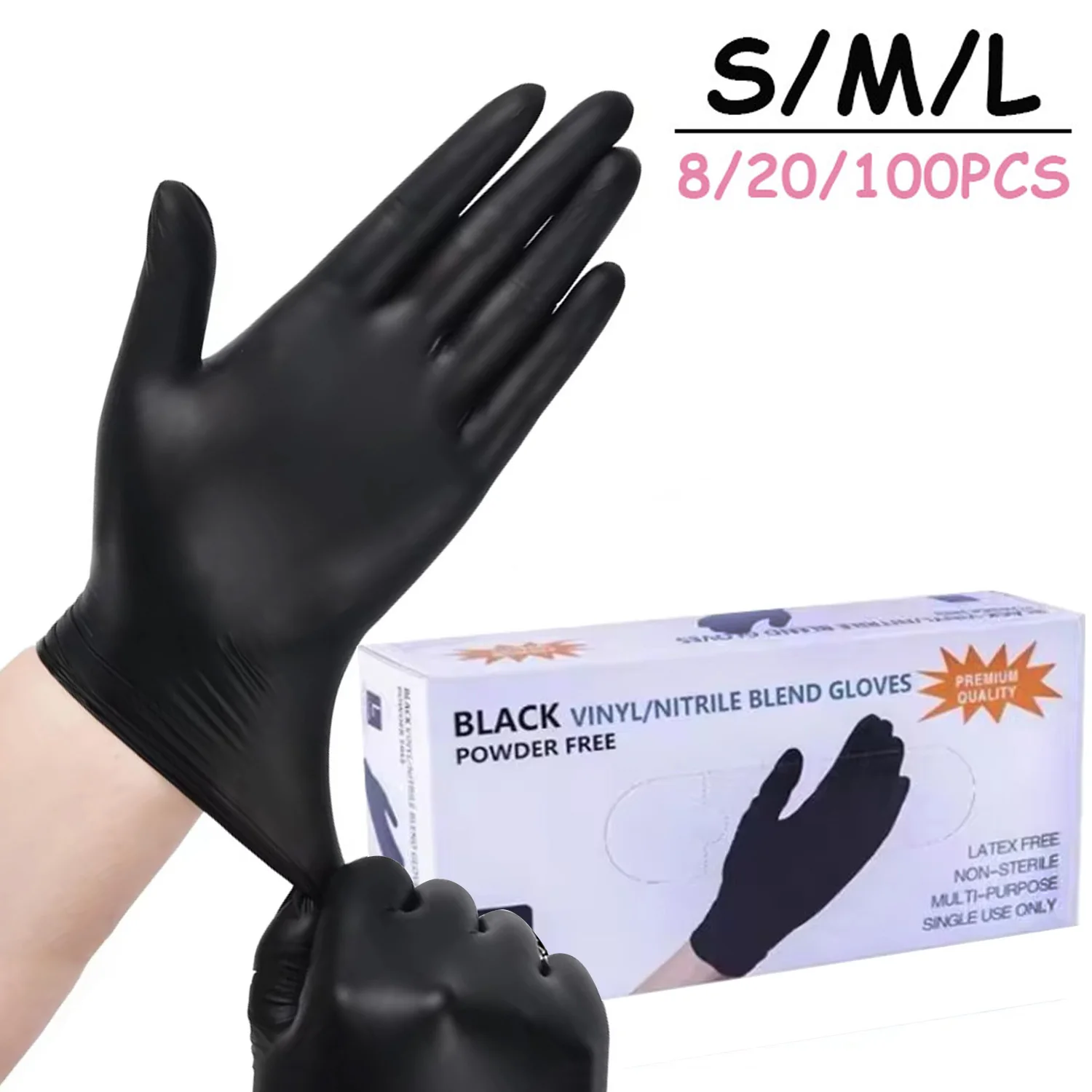100 Stück schwarze Nitril-Einweghandschuhe, puder- und latexfreie Handschuhe zum Kochen in der Küche, Haushalt, Schönheit, Haustierpflege, Haarfärbehandschuhe Image