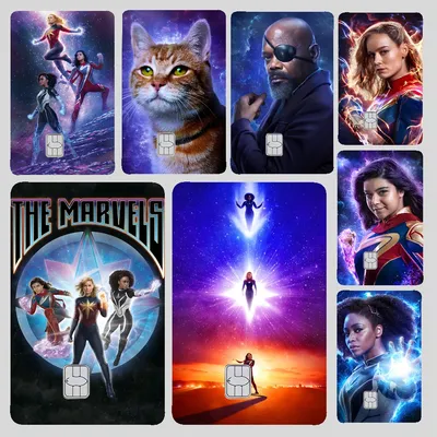 Die M-Marvels T-Trio-Aufkleber, 4 Stück, PVC-Kreditkarten-Hautaufkleber, abnehmbare, selbstklebende Schutzfolie Image