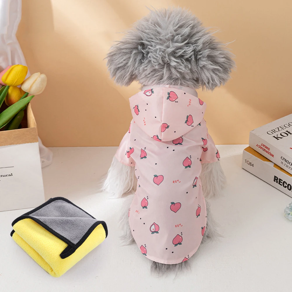 2-teiliges Set Haustier-Regenmantel + Handtuch, wasserdichter Haustier-Kapuzenpullover, Regenmantel für kleine, mittelgroße Hunde, Teddy, Bichon, Frise-Hund, zum Gehen im Freien Image