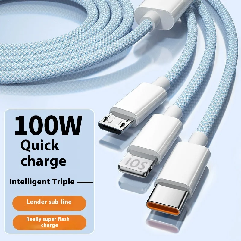 Hochwertiges 3-in-1-Ladekabel aus Webart, Micro-USB Typ C, Schnellladegerät, Multi-USB-Anschluss, Ladekabel, Datenkabel für Mobiltelefone Image