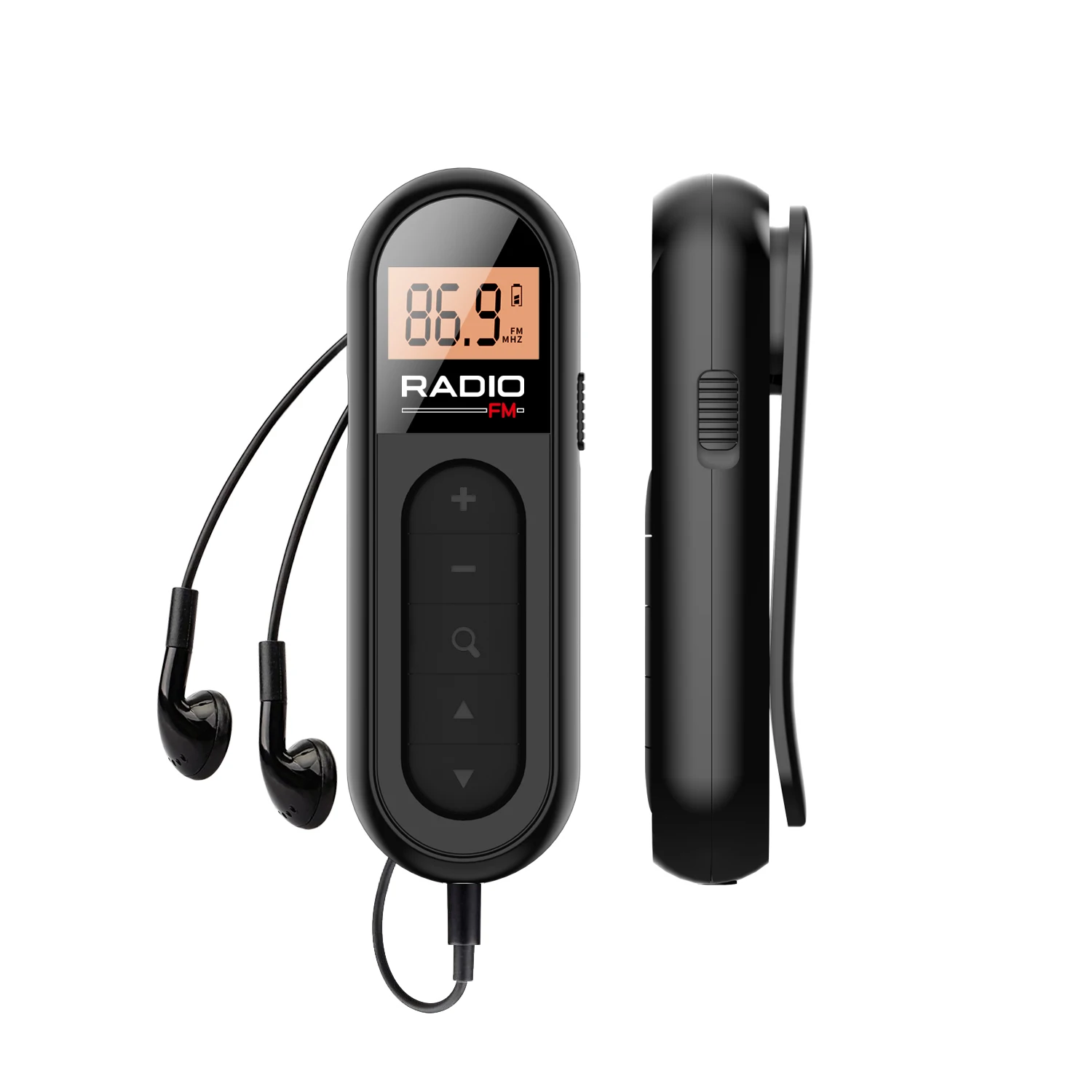FM tragbares Radio, wiederauf lad bares Taschen radio mit bester digitaler Empfangs abstimmung, LCD-Bildschirm, Gürtel clip, Stereo-Sound-Kopfhörer-Jac Image
