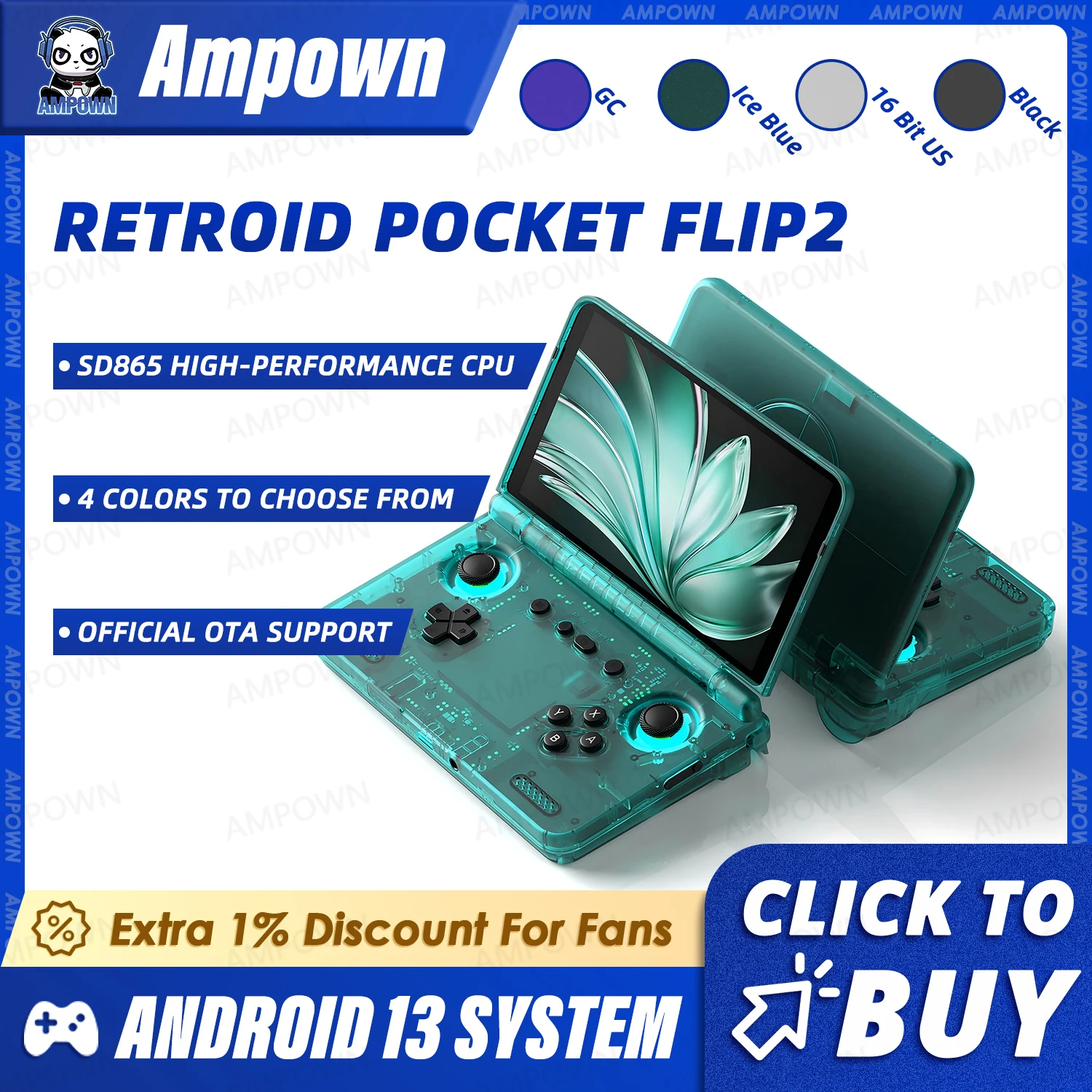 Retroid Pocket Flip2 Handheld-Spielekonsole, 5,5 Zoll AMOLED-Bildschirm, Videoausgang, MTK, Snapdragon-Prozessor, Lüfter, Kühlung, schnelles Aufladen Image