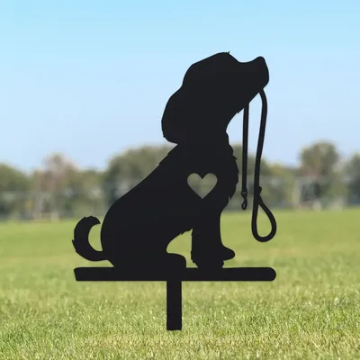 1pc, Metallic Dog Biting Rope Laser Engraved Home Decorative Animal Silhouette Art Ornament Iron Handicraft Lawn Decoration