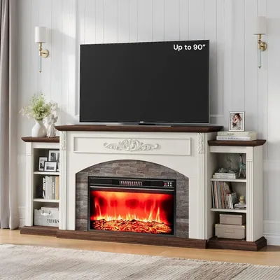 80" Electric Fireplace with Mantel, Fireplace TV Stand for TVs Up to 90",Modern Entertainment Center