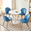 Un ensemble de 2/4/6 chaises de salle à manger en velours chaises nordiques avec pieds en métal pour cuisine, salle à manger, salon, meubles de salon bleu