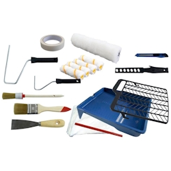 Werkzeyt Malerset, 17-teilig Farbwanne, Abstreifgitter, Farbrührstab, Spachtel, Flachpinsel, Ringpinsel, Schreinerbleistift, Unimesser, Image