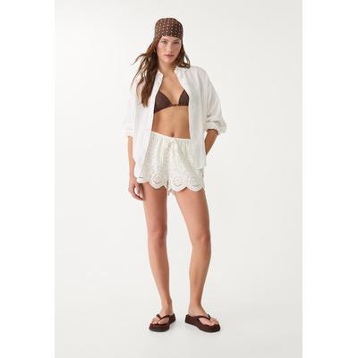 Stradivarius Embroidered drawstring shorts Ecru S
