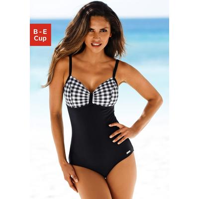 Badeanzug LASCANA, Damen, Gr. 44, Cup B, schwarz-weiß (schwarz, weiß), Polyamid, kariert, Badeanzüge, mit schwarz-weißen Kontrastdetails und Shaping-Effekt Image