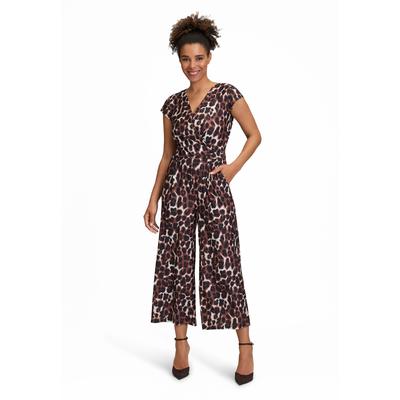Overall BETTY & CO "Betty & Co Jumpsuit kurzarm", Damen, Gr. 44, Normalgrößen, braun (braun, nature), Obermaterial: 95% Polyester, 05% Elasthan., feminin, tailliert, V-Ausschnitt, Halbarm, Overalls, Falten