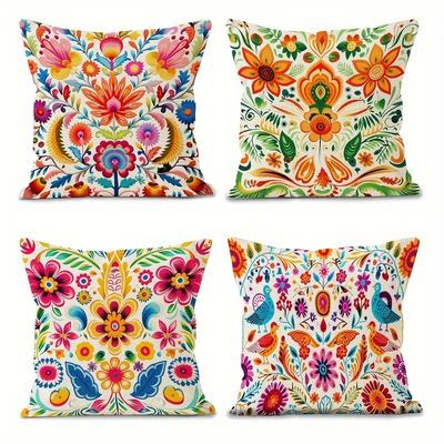 TEMU 4pcs Set, Ethnic Style Patterned Pillowcase, Pillowcase Cover, Exotic Theme, Brand New, Design, Set Of Four, No Pillow Core, Comfortable And Fresh, Daily Use, Sofa, Seat, Courtyard Decoration Image