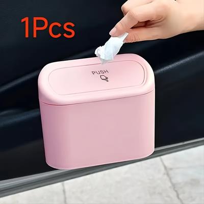 TEMU 1/2pcs Car Trash Can, Abs , Car Side Door Hanging Storage Box, Mini Car Accessories, Car Storage, Black, Pink Image