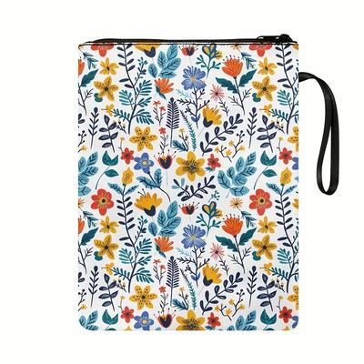 TEMU Floral Watercolor Book Sleeve With Zipper - Durable Polyester, Stylish Floral Print, Perfect Gift For Book Lovers, Everyday Office Essential For Books And Supplies, Book Lover Gifts Image