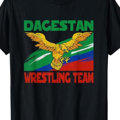 TEMU Dagestan Wrestling Team Inspired Tee - 100% Cotton, Vintage Style, Short Sleeve Crew Neck T-shirt For Men Image