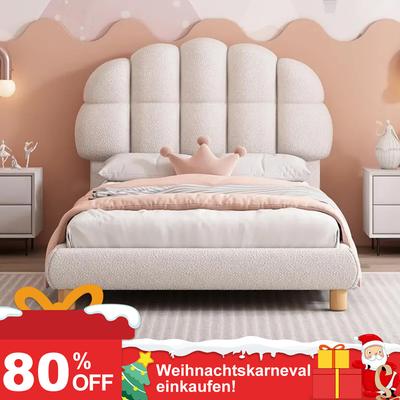 TEMU Ycz Upholstered Platform Bed Frame With Shell Headboard, Adjustable Stylish Shell Headboard, Wooden Slatted Support, Single Bed With Shell Headboard And Slatted Base Image