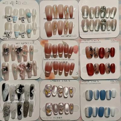 TEMU 100pcs Wholesale Discount Random 10 Paris Manual 100pcs Of Press-on Nails Set With 10 Tools Source Factory- Short And Long , Glossy Cat , Reusable False Nails For Women And S, Cute Nails Image
