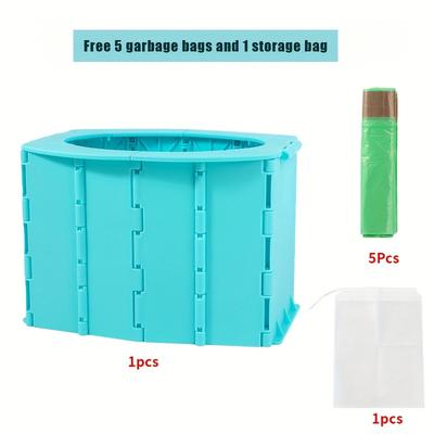TEMU Portable Folding Toilet For Outdoors, Car Travel Urinal Emergency Portable Toilets, Compact Camping Bucket With 5 Trash Bags And Storage Bag, Suitable For Travel And Picnic Image