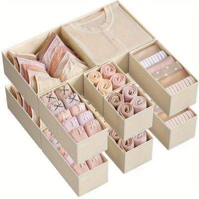 TEMU Set Of 12 Foldable Fabric Storage Bins For Organizing Socks, Underwear, Bras, Ties, And Scarves In Dresser Drawers, In . Image