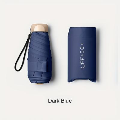 TEMU Compact 6-rib Mini Folding Umbrella - Lightweight And Durable With Ferroalloy Handle And Frame, Manual Open/closed, Stylish And Portable For Sun/shelter, In Pink, Blue, White, Gray, Cute Raincoat Image
