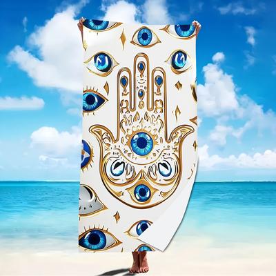 TEMU Extra Large Quick-dry Microfiber Beach Towel With Hand & Evil – , Lightweight, And Swimming, Gym, Yoga, Camping – Ideal For Men, Women, And , Beach Towel Image