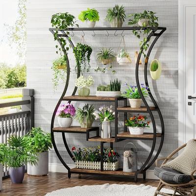 "TEMU 6-tier Vase-shaped Plant Stand With 10 Hooks, 70.9" Tall Artificial Wood Shelf - Indoor/outdoor Display Rack For Balcony, Living Room, Patio -" Image