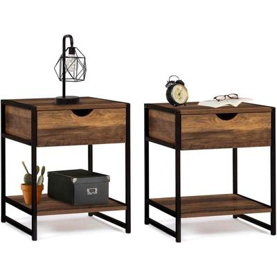 Set aus 2 Nachttischen hawkins 1 Schublade mit Ablage aus dunklem Holz im Industriedesign Image