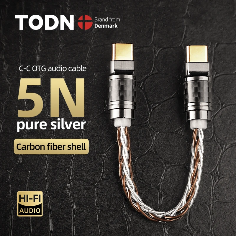 TODN OTG Audio Kabel Hifi USB Kabel Typ C Zu C 5N reinem silber leiter Carbon faser shell HiFi Tragbare DAC Kopfhörer Verstärker