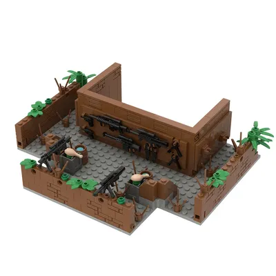Moc Militär Graben Waffe Arsenal Baustein Spielzeug Kleine Partikel Zusammengebaute Waffe Szene Image