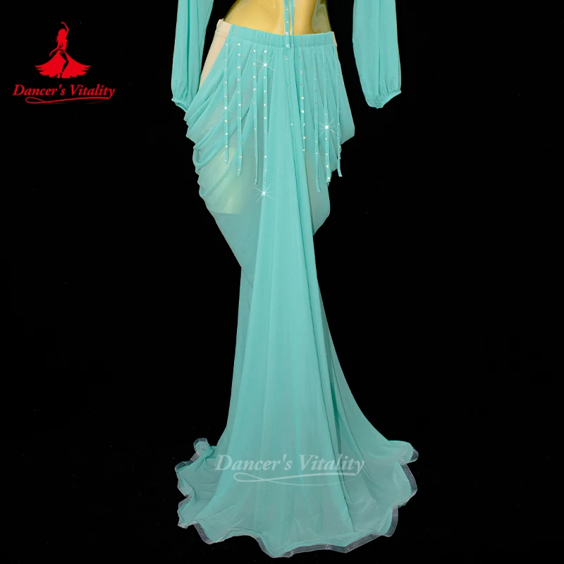 Bauchtanz-Übungskleidung, bequemer und atmungsaktiver langer Netzrock, maßgeschneidert für Tänzer-Trainingsröcke für Erwachsene und Kinder Image