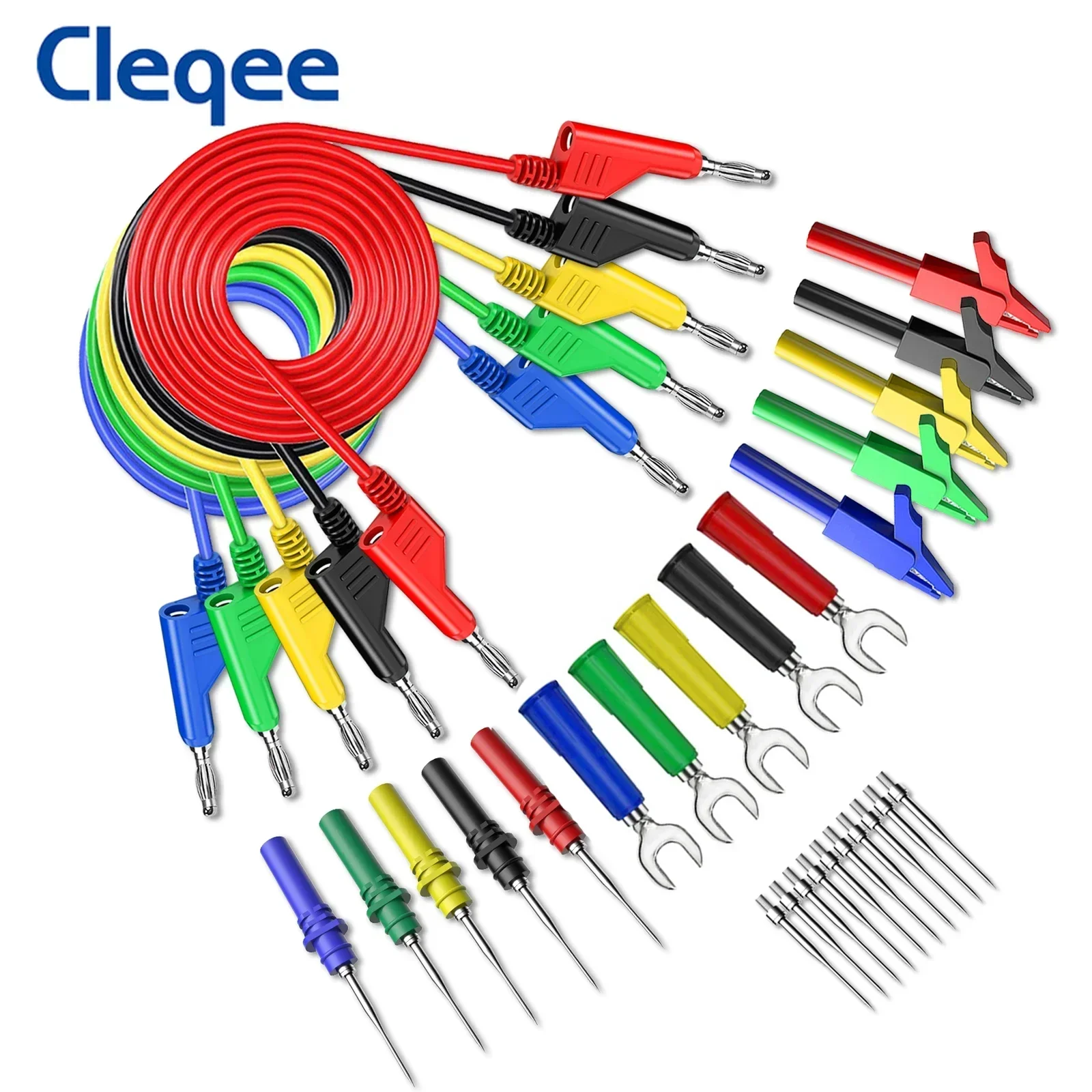Cleqee P1036B 4 mm Bananen-zu-Bananenstecker-Messleitungsset für Multimeter-Match-Krokodilklemme, U-Typ und Punktionstest-Sondenset Image