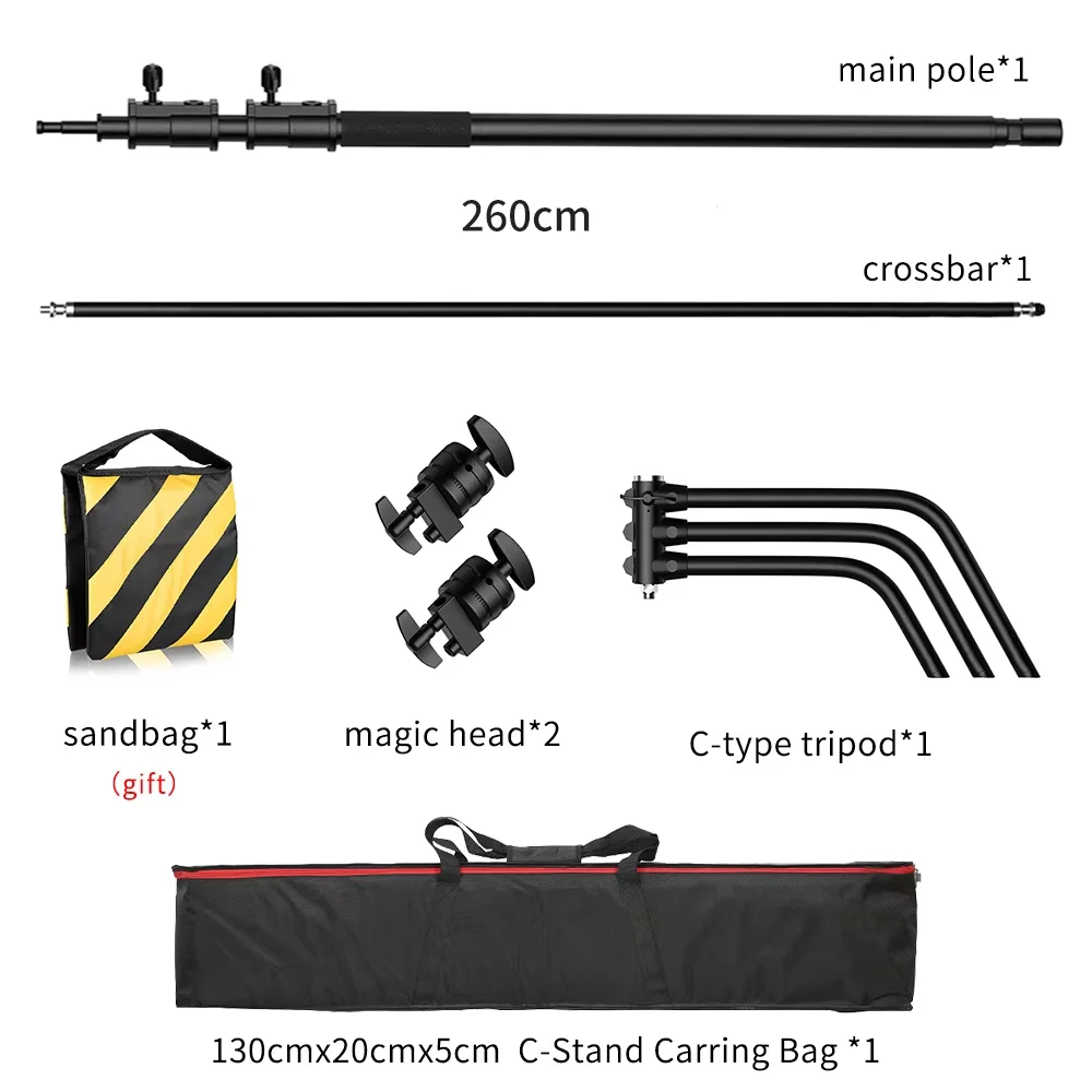 Schwarzer C-Ständer SH 2,6 m/3,3 m Edelstahl faltbarer Lichtständer Stativ Magic Leg Fotografie C-Ständer für Spotlicht, Softbox