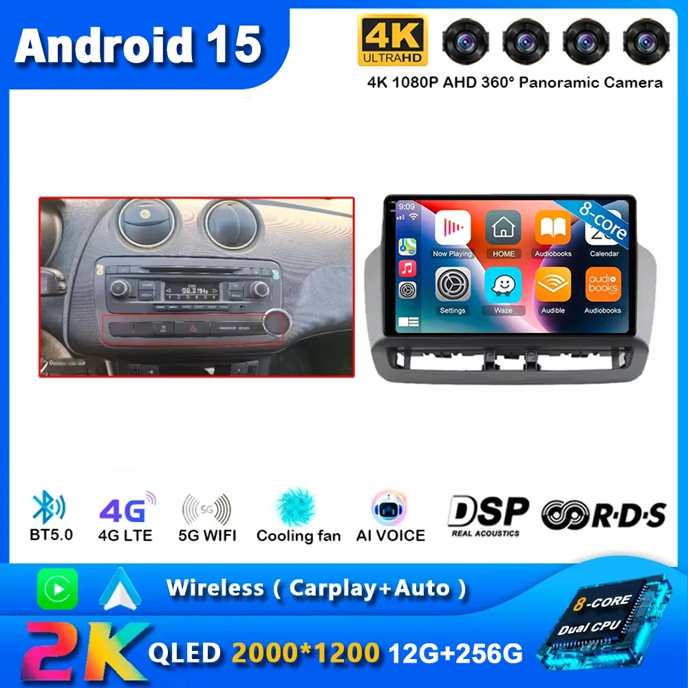 12G + 256G QLED Touchscreen Für Seat Ibiza 2012-2015 Android 15 Auto Radio Auto Multimedia video Player 5G WIFI BT GPS Navigation Image