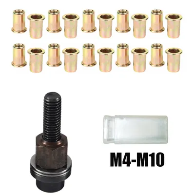 Hand Rivet Nut Gun Head Nuts Riveter Tool M3 M4 M5 M6 M8 M10 For Rivet Nut Gun Riveting Riveter Tool with 20 pcs Steel nuts