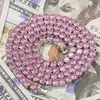 4 mm breite rosa/blaue Zirkon-Tennis-Halsketten für Damen und Herren, Bling Iced Out, 1 Reihe, CZ-Stein, Gliederkette, Hip-Hop-Rapper-Schmuck
