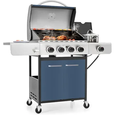 4-Burner Propane Gas Grill, Stainless Steel BBQ Grill with Side Burner and Porcelain-Enameled Cast