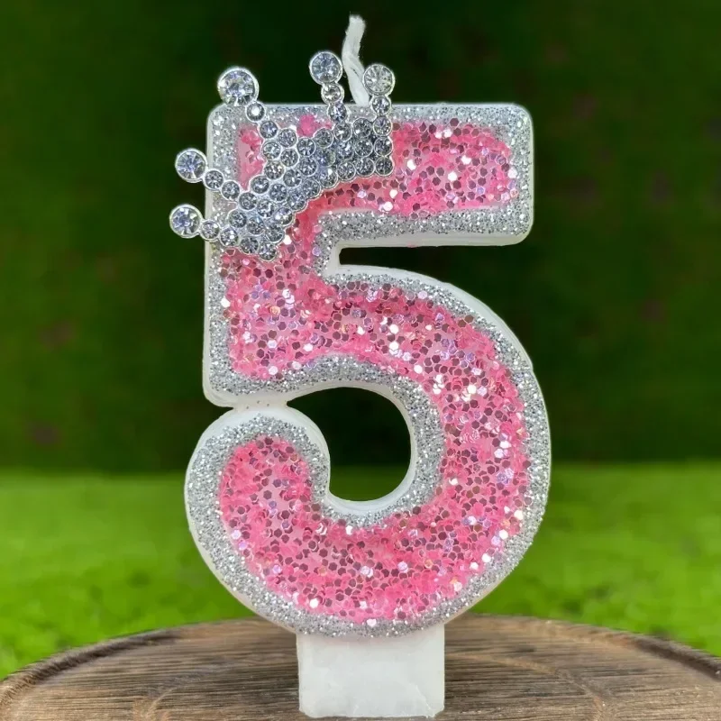 0-9 Candele con numero di torta Candela di compleanno Candela creativa di colore rosa Corona di principessa Ragazza Decorazione per festa di buon compleanno Topper