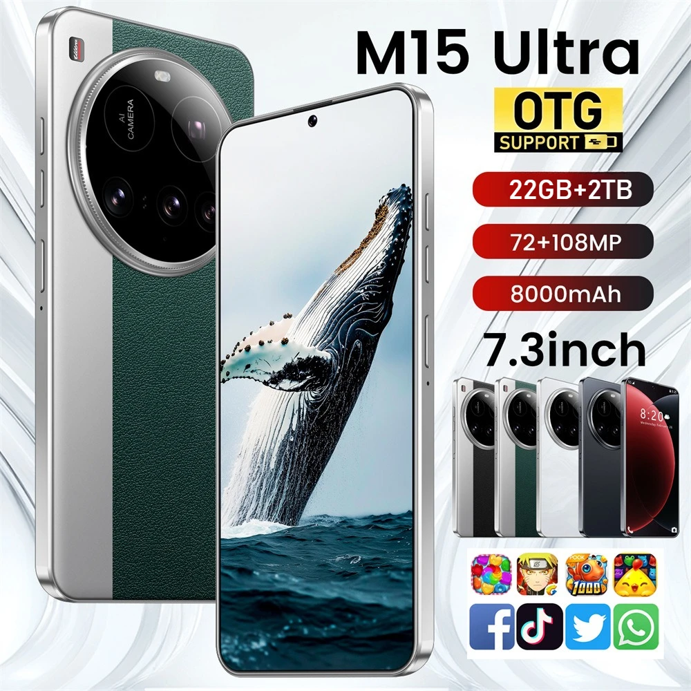 2025 M15 téléphones mobiles Ultra originaux 7.3 pouces Smartphone 4G 5G double SIM téléphone portable Android 14 Version mondiale 8000mAh téléphone portable