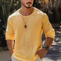 2025 T-shirt da uomo in tinta unita moda primaverile T-shirt allentate a maniche lunghe traspirante casual quotidiana per uomo Pullover girocollo vintage