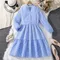 Robe chemise à carreaux à manches longues pour filles, vêtements pour enfants, col fendu, bleu,