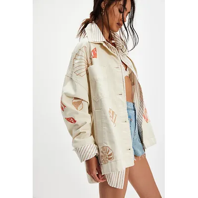 We The Free Madison City Embroidered Jacket at Free People in Tofu, Size: XL