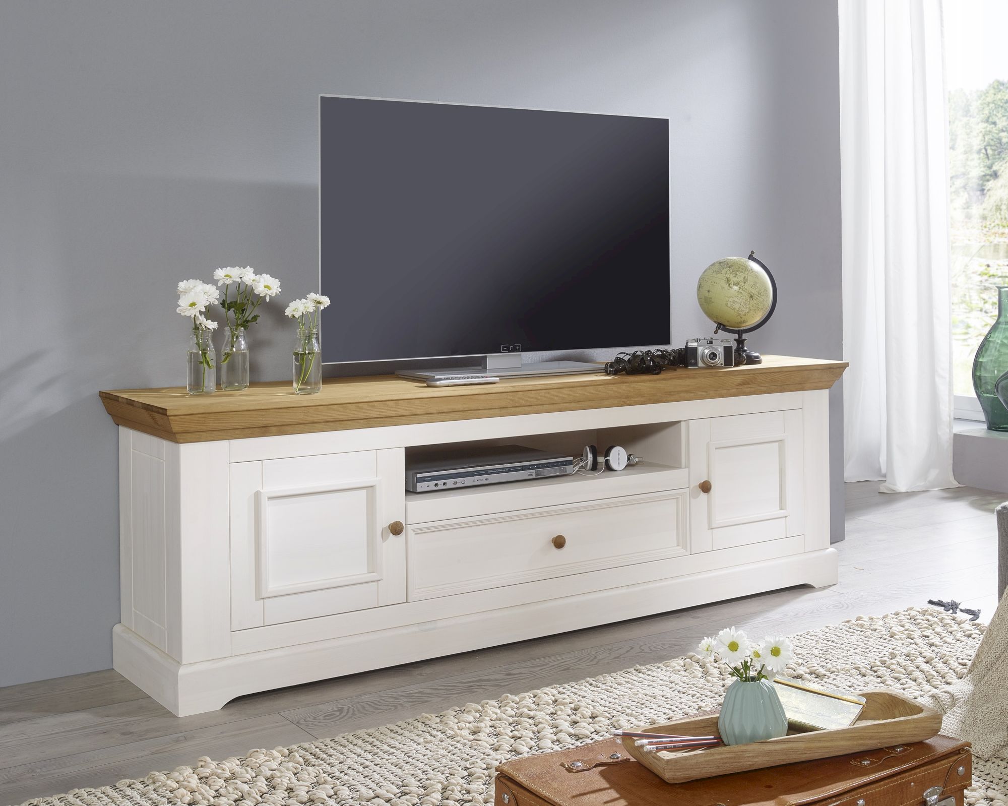 3S Frankenmöbel »Country« Massivholz Lowboard l weiss