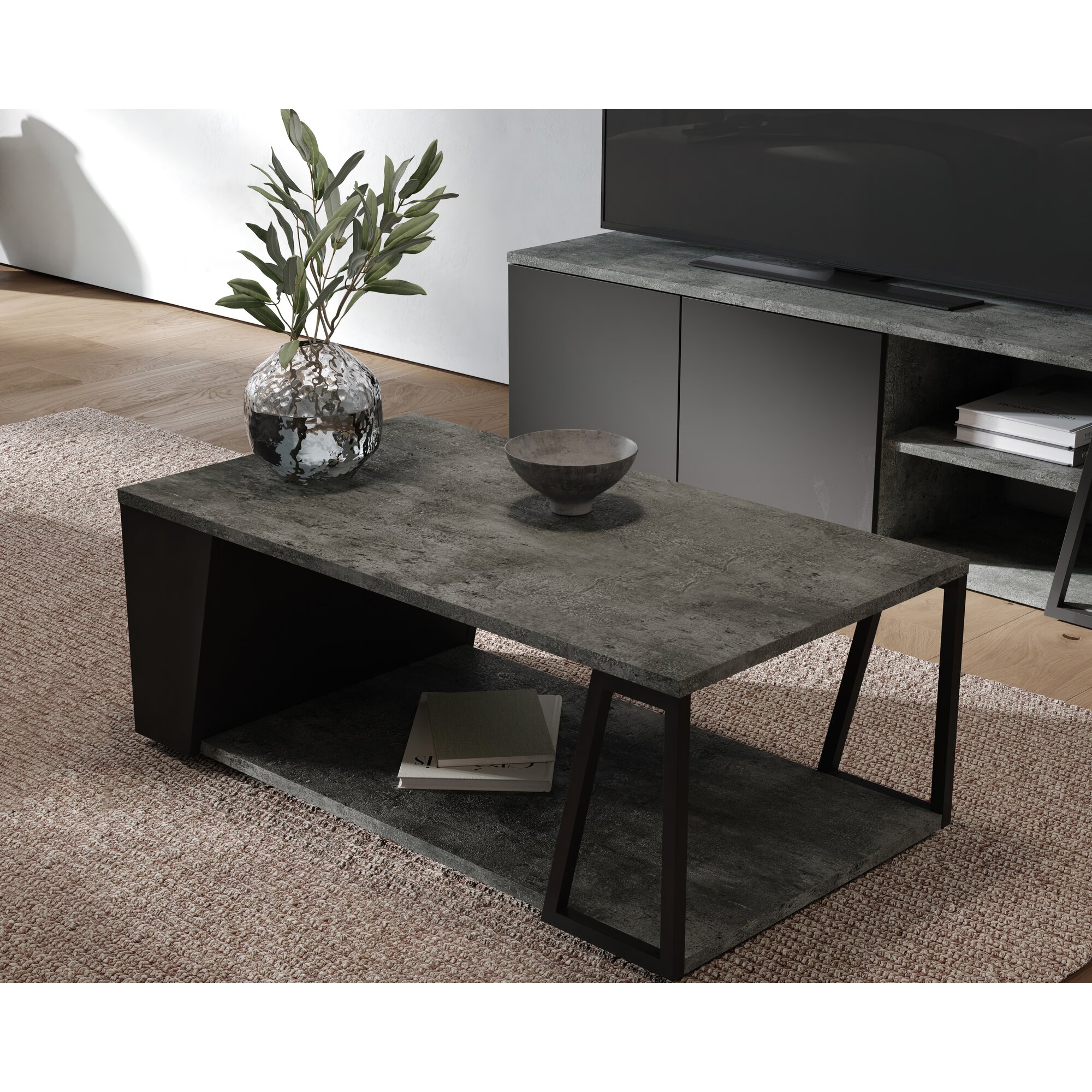 TemaHome »Albi« Couchtisch Schwarz mit Concrete